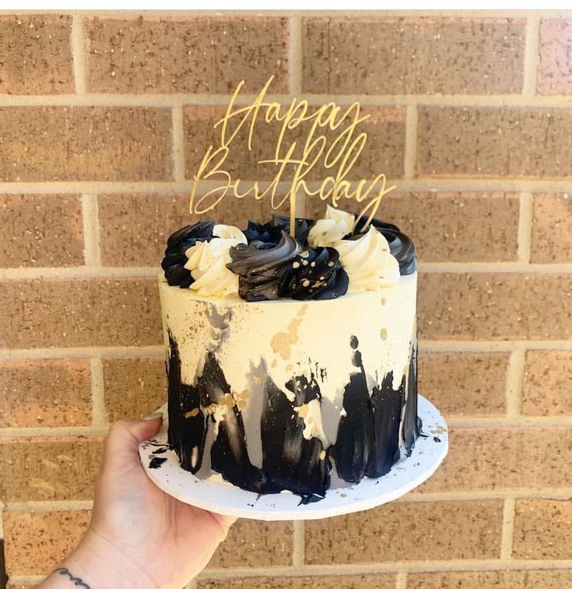 little acrylic "happy birthday" topper, gold